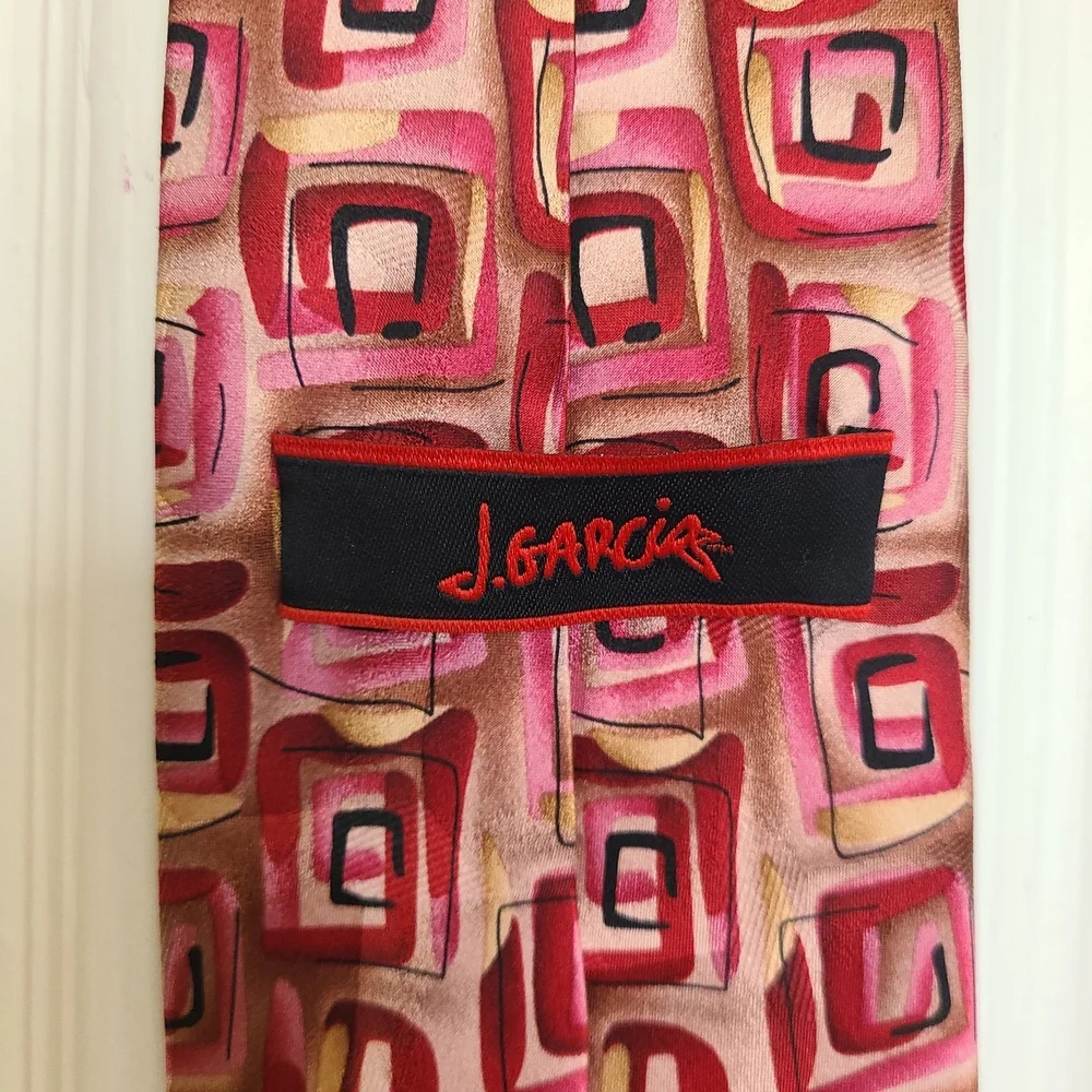 J. Garcia Vibrant‎ Pink and Red Silk Geometric Tie NY at Night Limited Edition